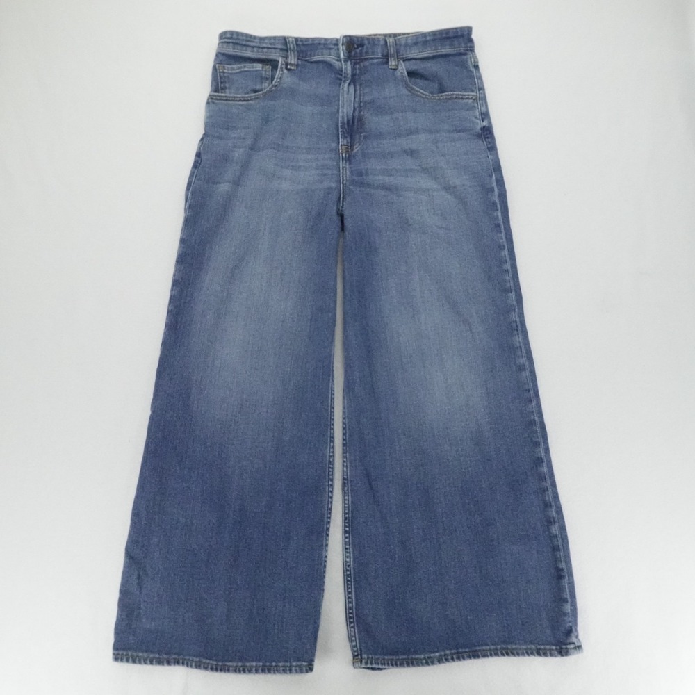 Faherty Jeans Womens W32‎ Blue Wide Leg Stretch Denim Indigo Wash Baggy